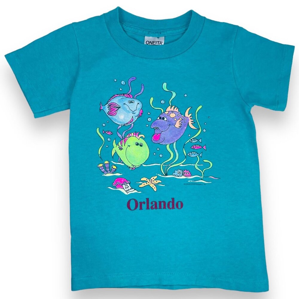 Vintage Orlando FL Teal Beach Fish Travel Destination Short Sleeve T Shirt 5 - 6